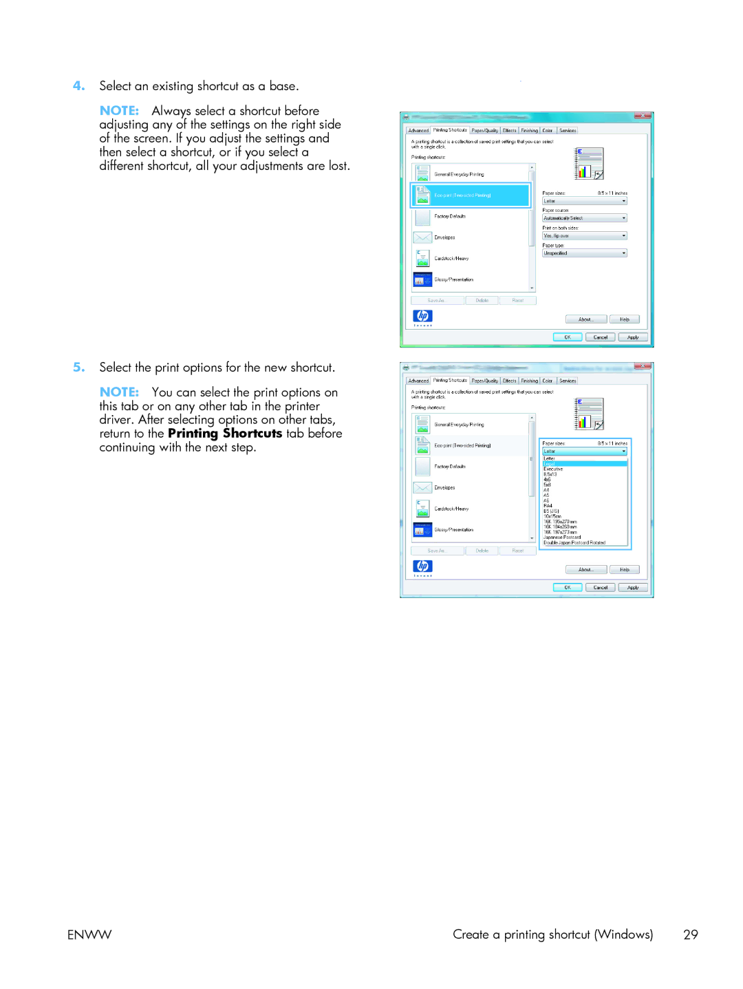 HP TopShot CF040ARBGJ manual Create a printing shortcut Windows 