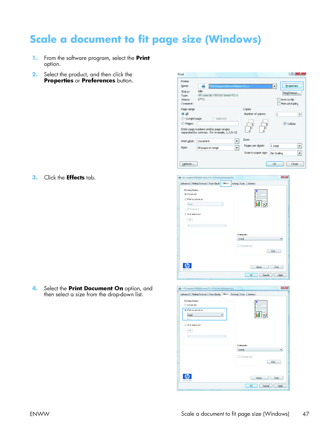 HP TopShot CF040ARBGJ manual Scale a document to fit page size Windows 