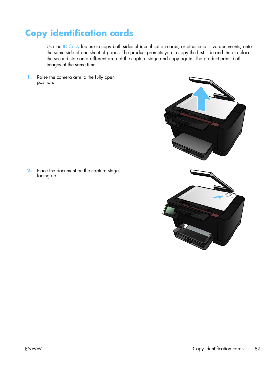 HP TopShot CF040ARBGJ manual Copy identification cards 