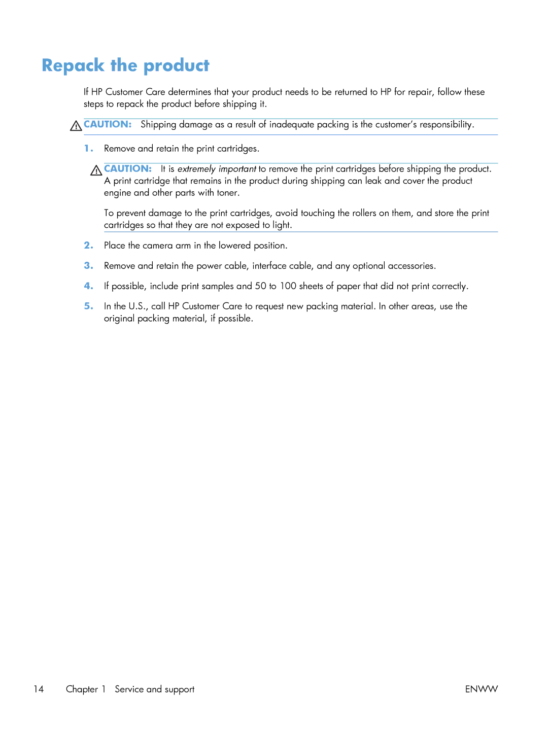 HP TopShot M275 MFP manual Repack the product 