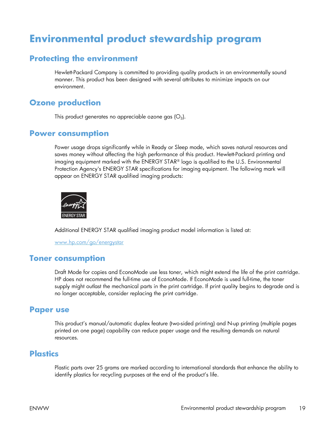 HP TopShot M275 MFP manual Environmental product stewardship program 