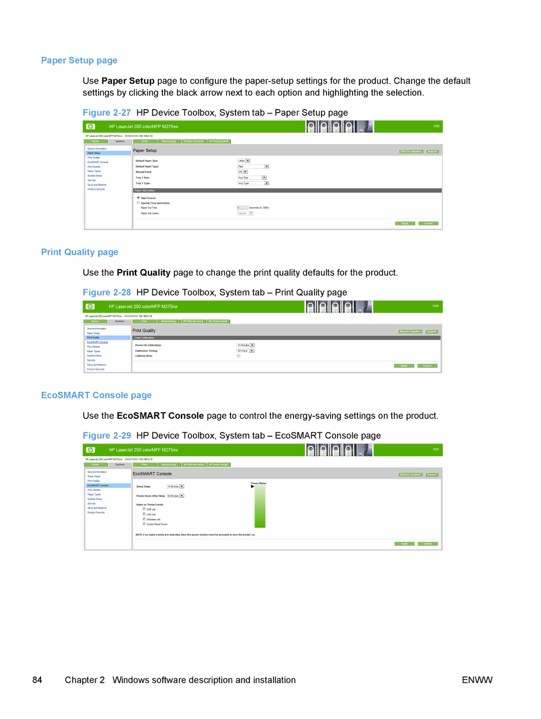 HP TopShot M275 MFP manual Paper Setup, EcoSMART Console 