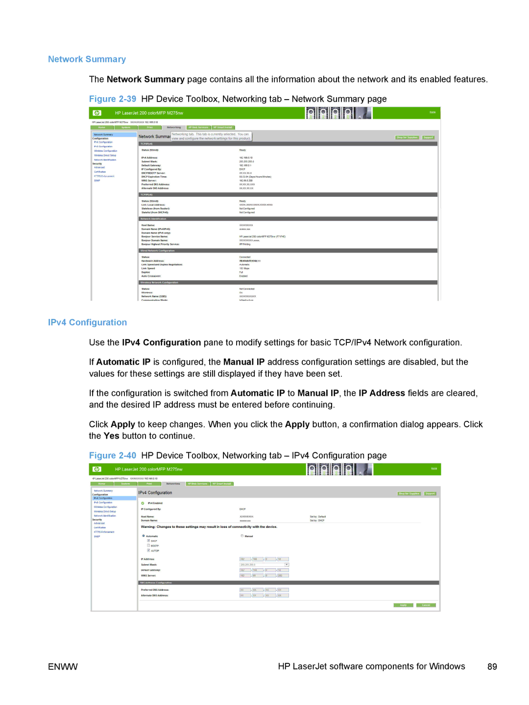 HP TopShot M275 MFP manual 40HP Device Toolbox, Networking tab IPv4 Configuration 