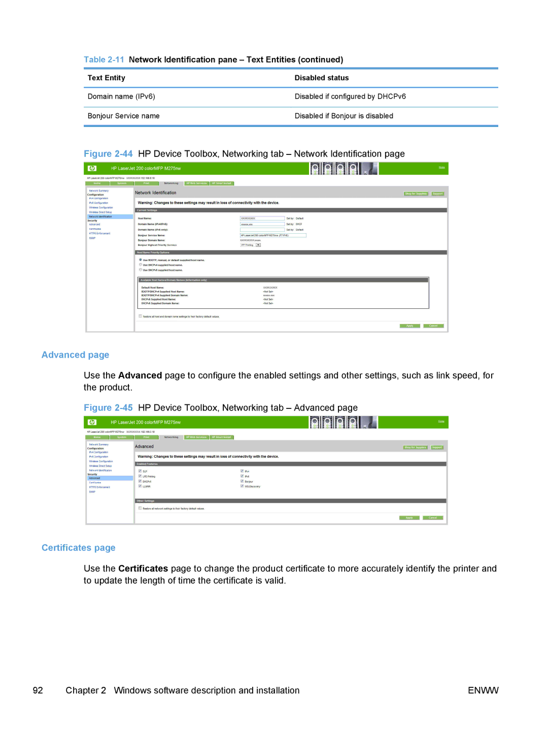 HP TopShot M275 MFP manual Advanced, Certificates 