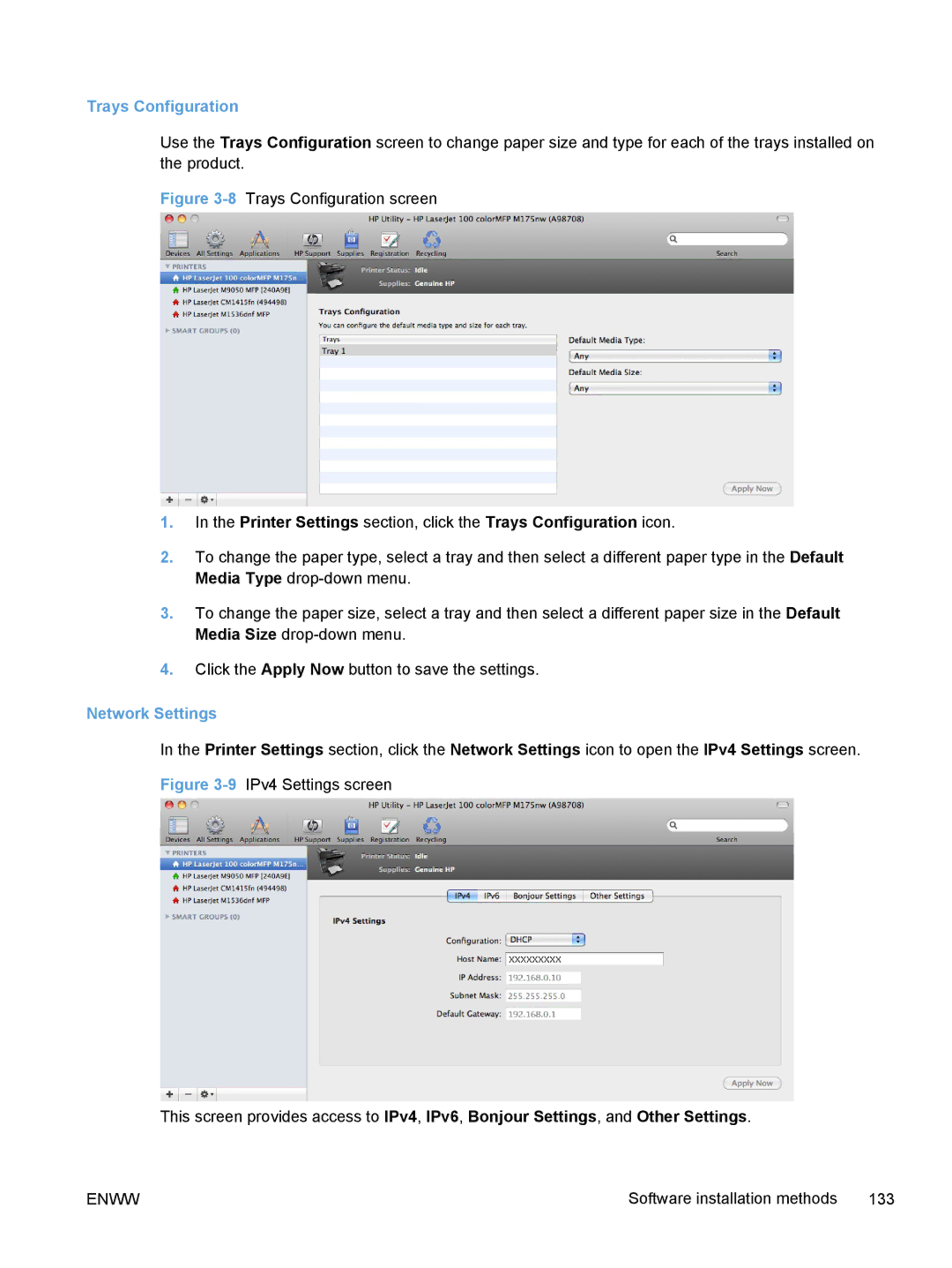 HP TopShot M275 MFP manual Trays Configuration, Network Settings 