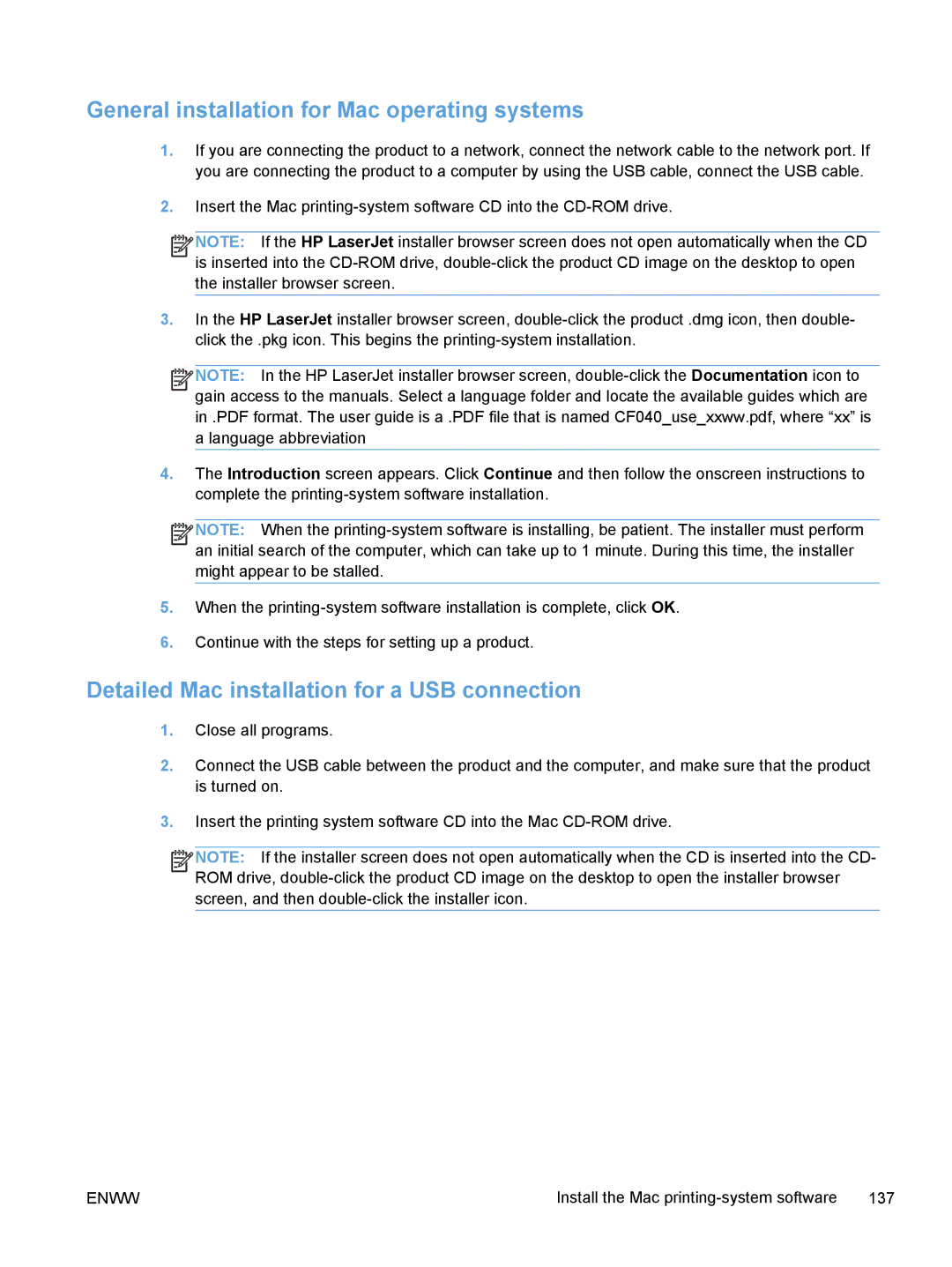 HP TopShot M275 MFP manual General installation for Mac operating systems, Detailed Mac installation for a USB connection 