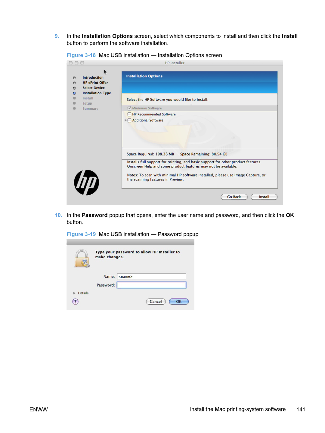 HP TopShot M275 MFP manual 19Mac USB installation Password popup 