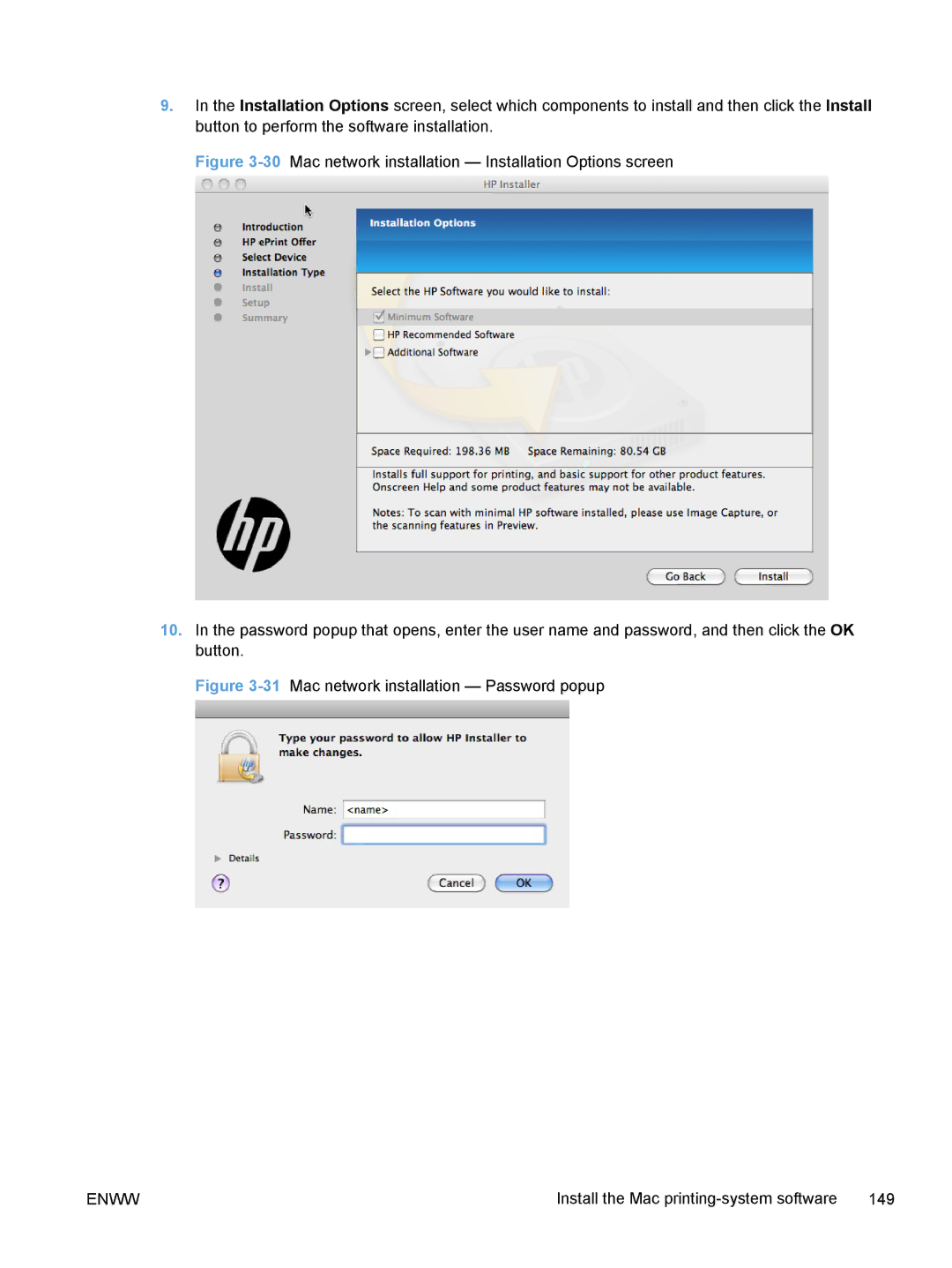 HP TopShot M275 MFP manual 31Mac network installation Password popup 