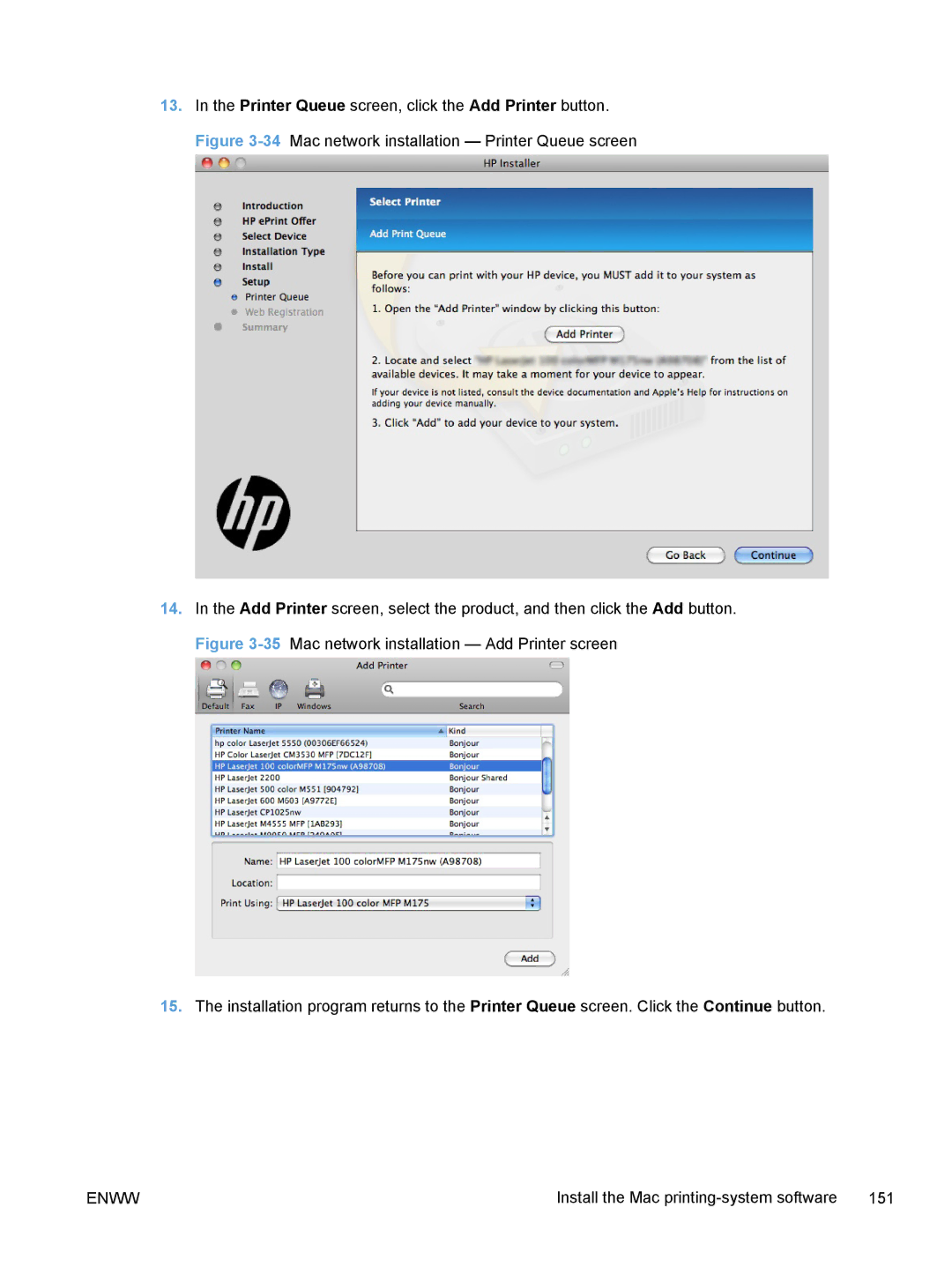 HP TopShot M275 MFP manual Install the Mac printing-system software 151 