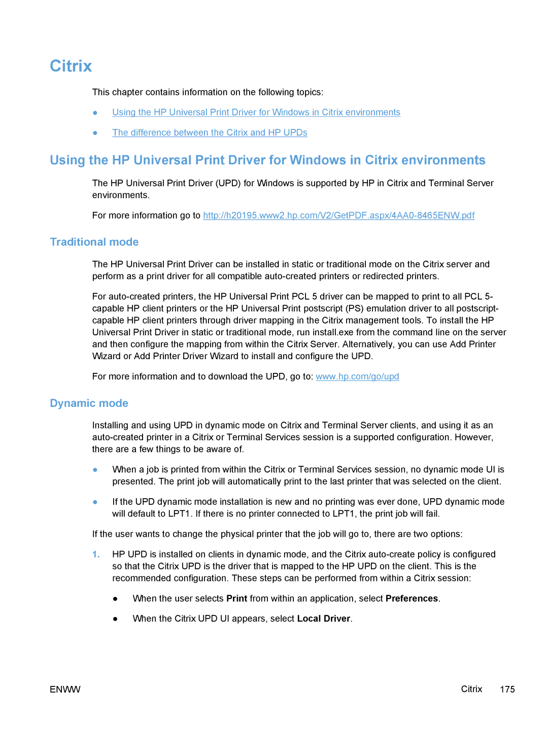 HP TopShot M275 MFP manual Citrix, Traditional mode, Dynamic mode 