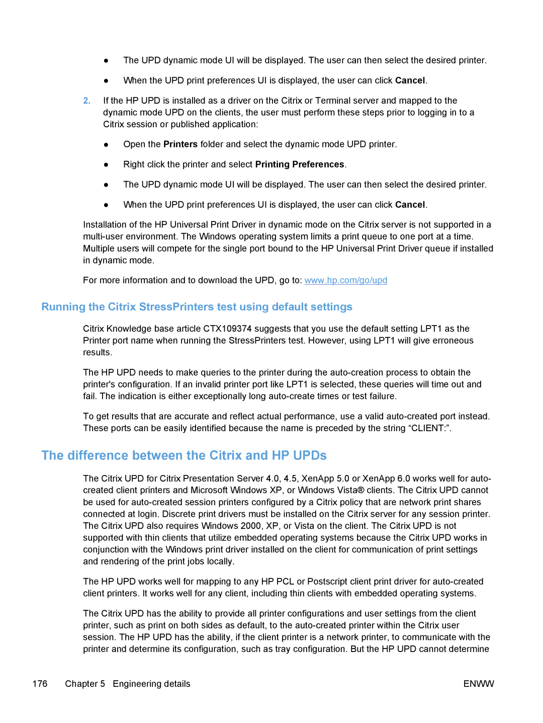 HP TopShot M275 MFP manual Difference between the Citrix and HP UPDs 