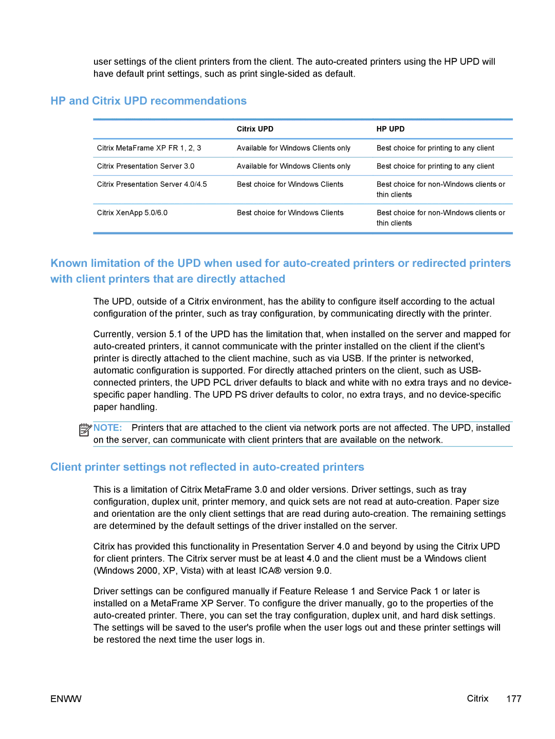 HP TopShot M275 MFP manual HP and Citrix UPD recommendations, Hp Upd 