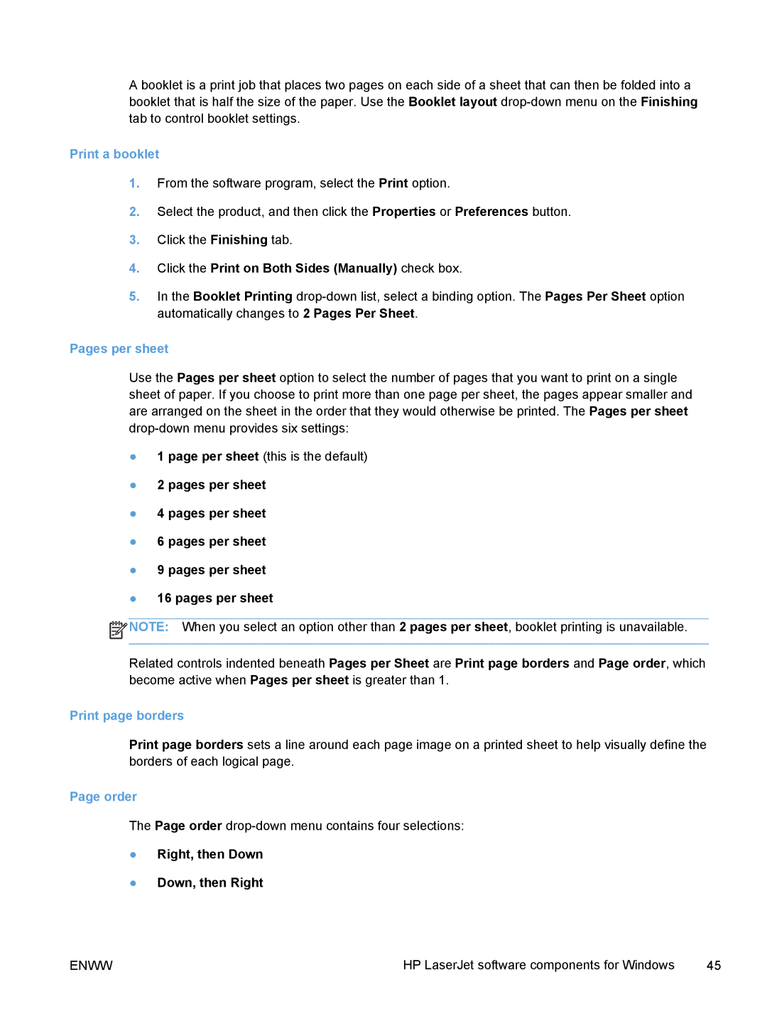 HP TopShot M275 MFP manual Print a booklet, Click the Print on Both Sides Manually check box, Print page borders, Order 