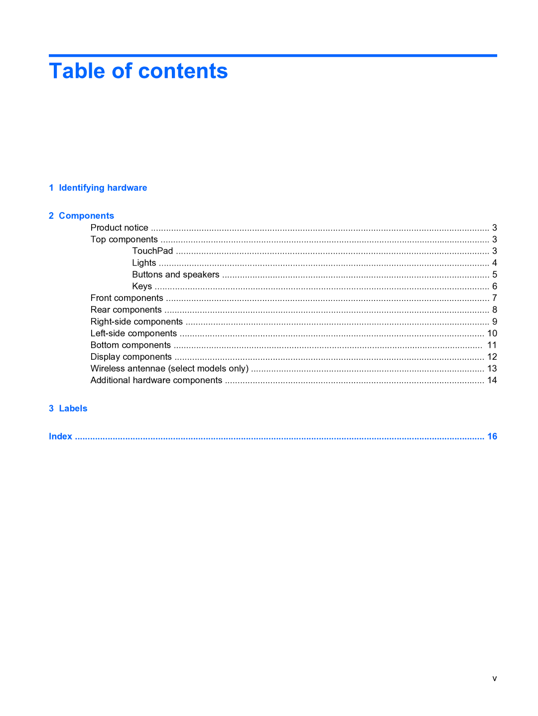 HP Tour manual Table of contents 