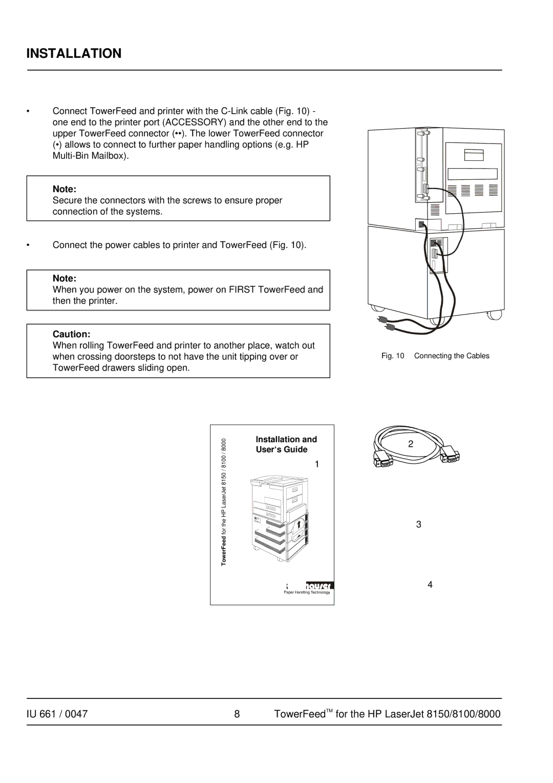 HP TOWERFEED 8000, TOWERFEED 8150 manual Connecting the Cables 