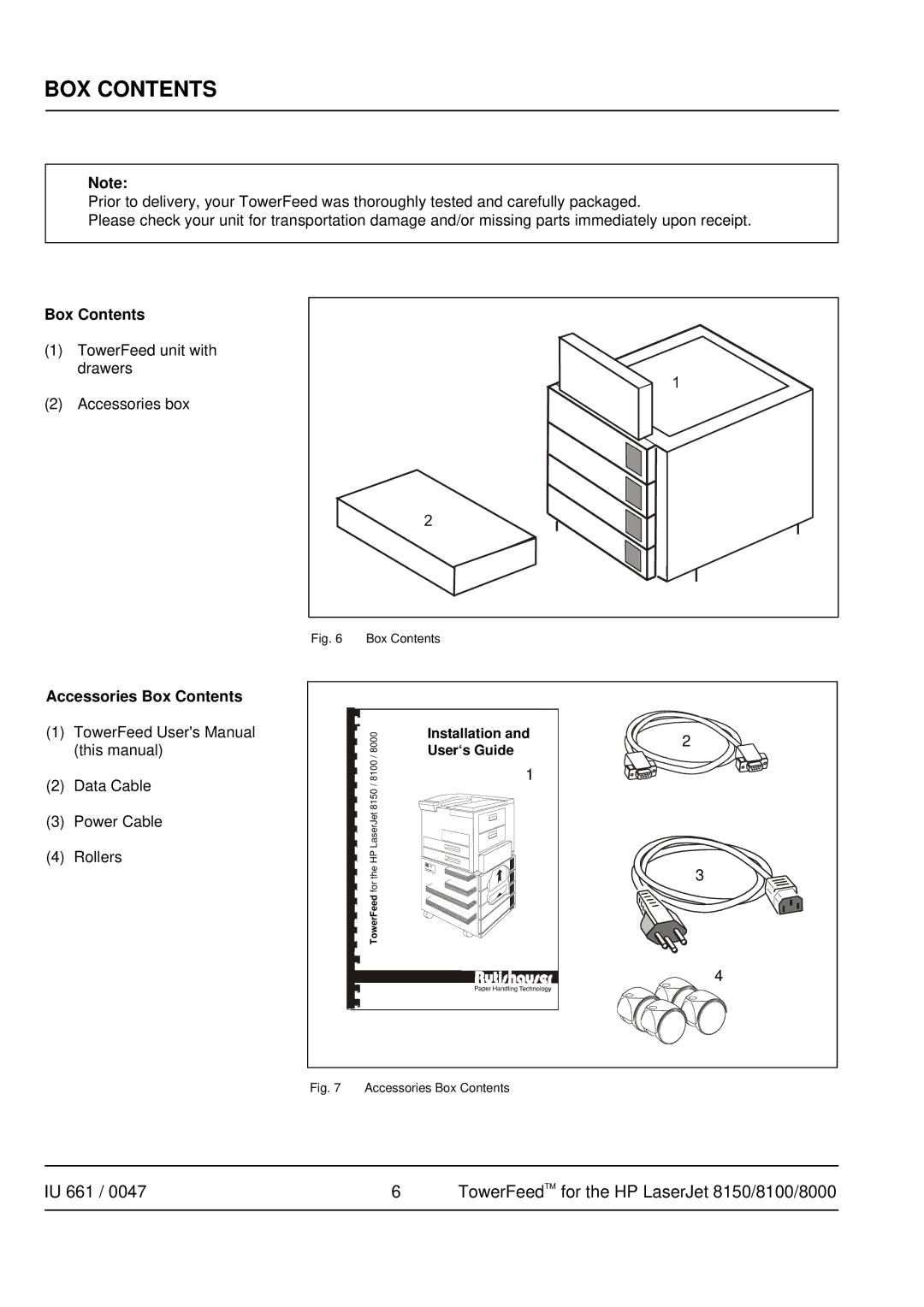 HP TOWERFEED 8000, TOWERFEED 8150 manual BOX Contents 