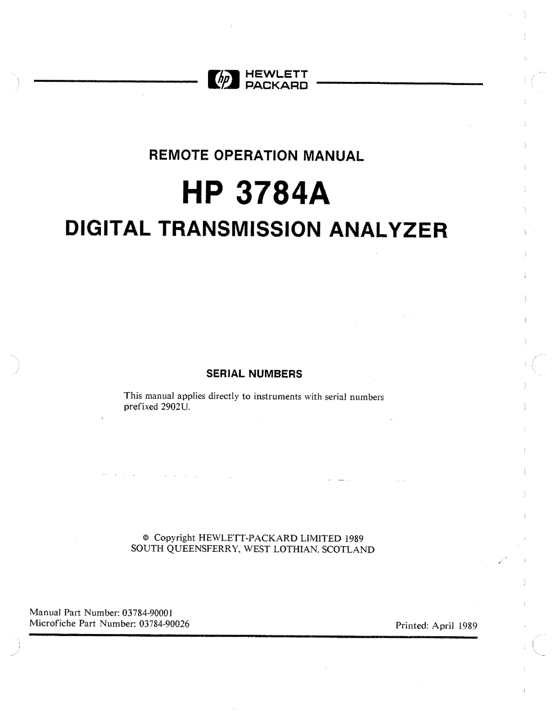 HP Two-Way Radio 3784A manual 