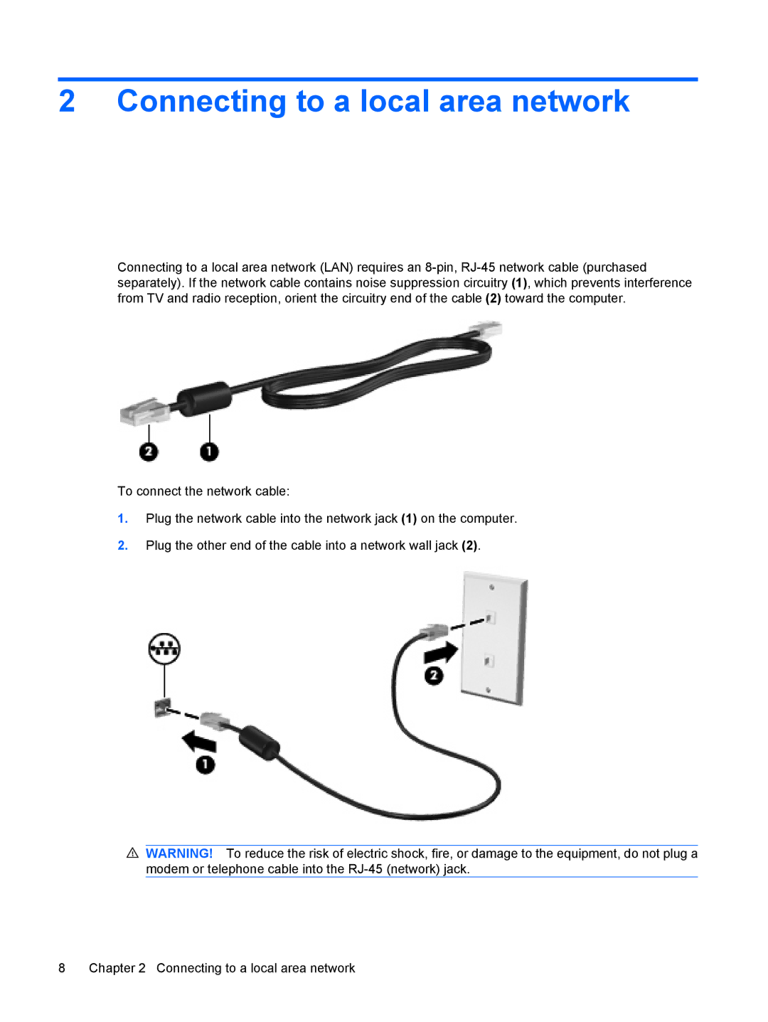 HP CQ40-734TU, tx2-1310au, tx2-1308au, tx2-1305au, tx2-1307au, tx2-1323au, tx2-1370us manual Connecting to a local area network 