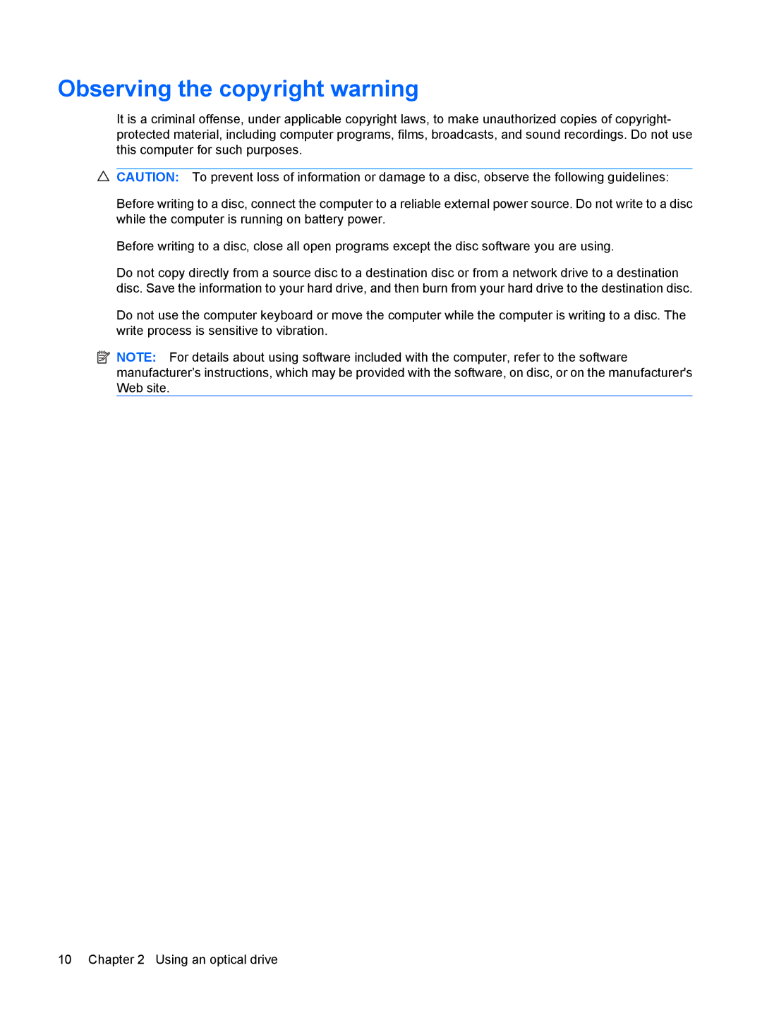 HP t06au, TX2-1375DX, tx2-1310au, tx2-1277nr, tx2-1305au, tx2-1307au, tx2-1207au, tx2-1274nr Observing the copyright warning 