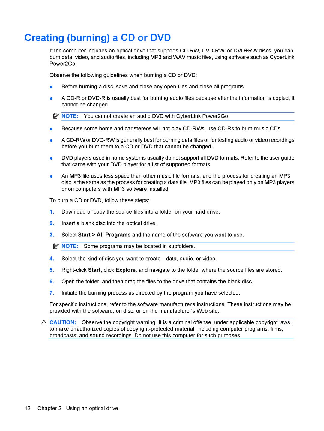 HP t04au, TX2-1375DX, tx2-1310au, tx2-1277nr, tx2-1305au, tx2-1307au, tx2-1207au, tx2-1274nr, t22au Creating burning a CD or DVD 