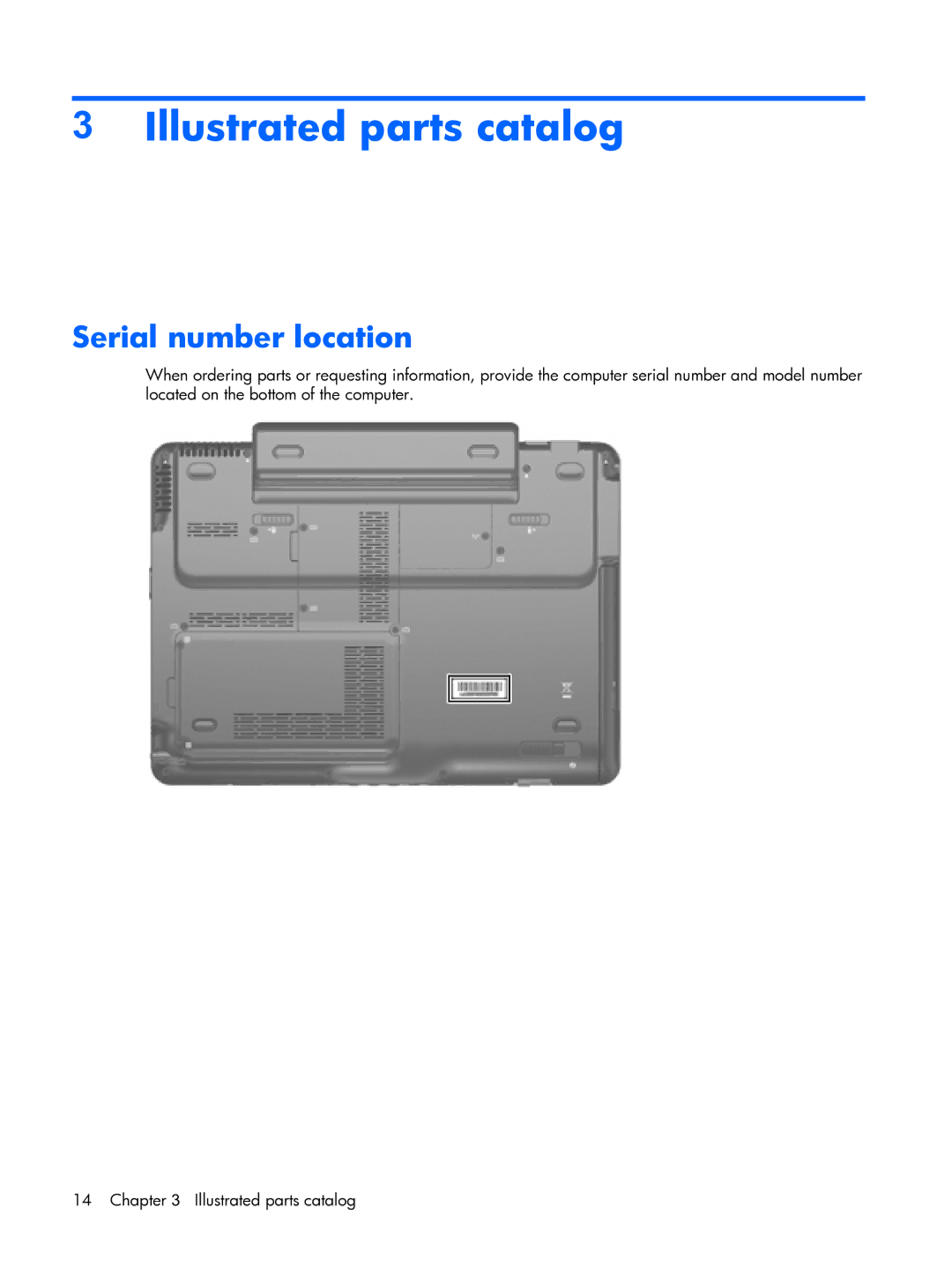 HP tx2000 manual Illustrated parts catalog, Serial number location 