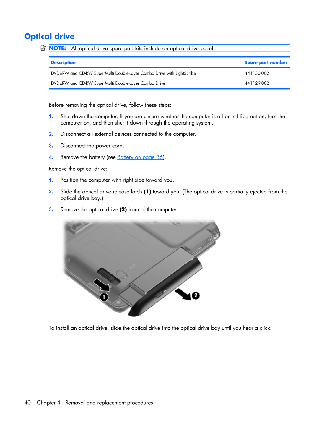 HP tx2000 manual Optical drive 