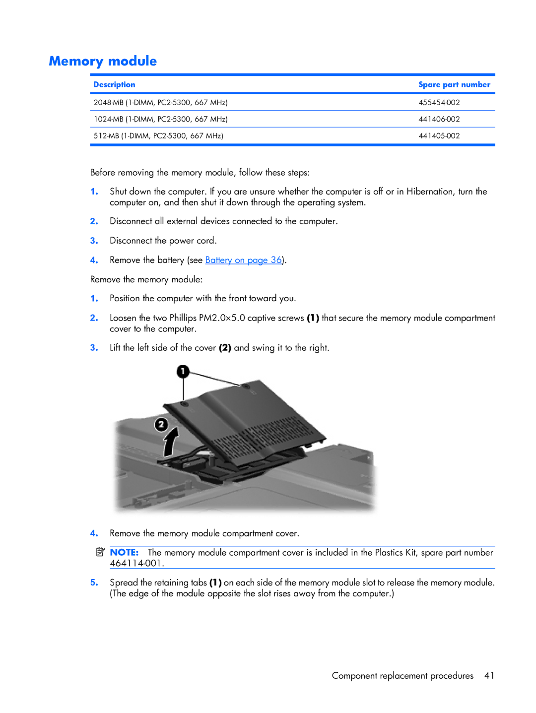 HP tx2000 manual Memory module 