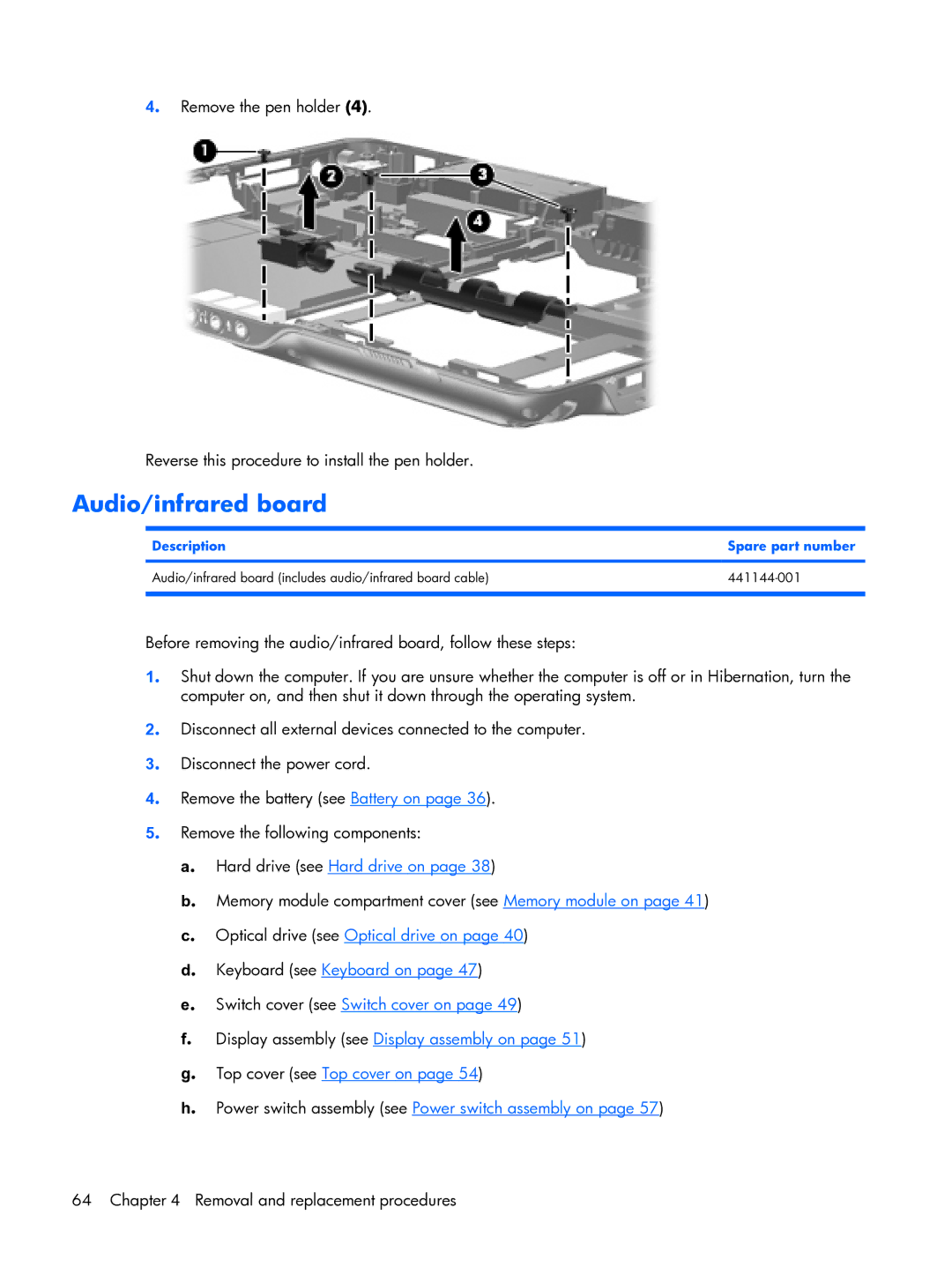 HP tx2000 manual Audio/infrared board 