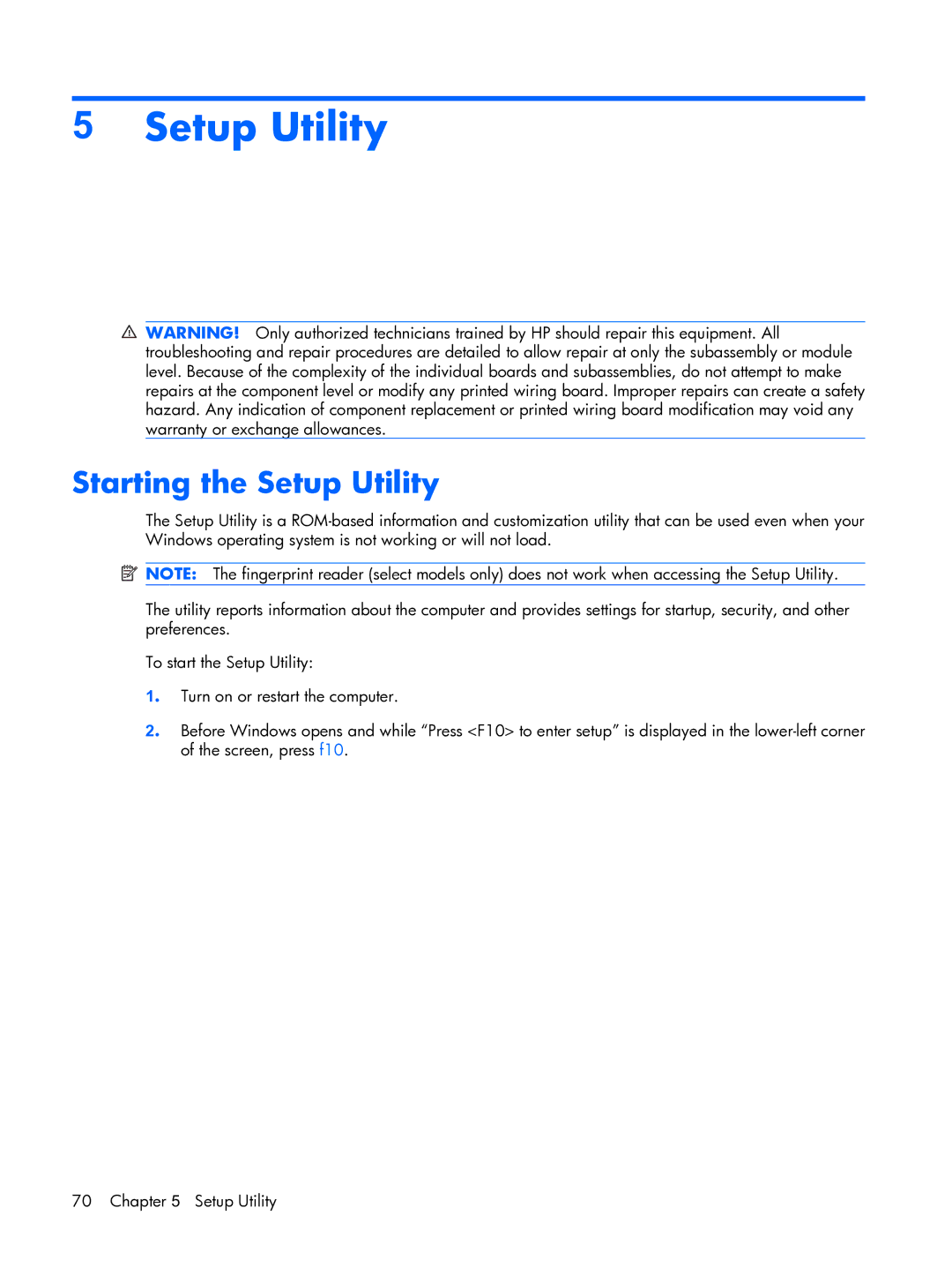 HP tx2000 manual Starting the Setup Utility 