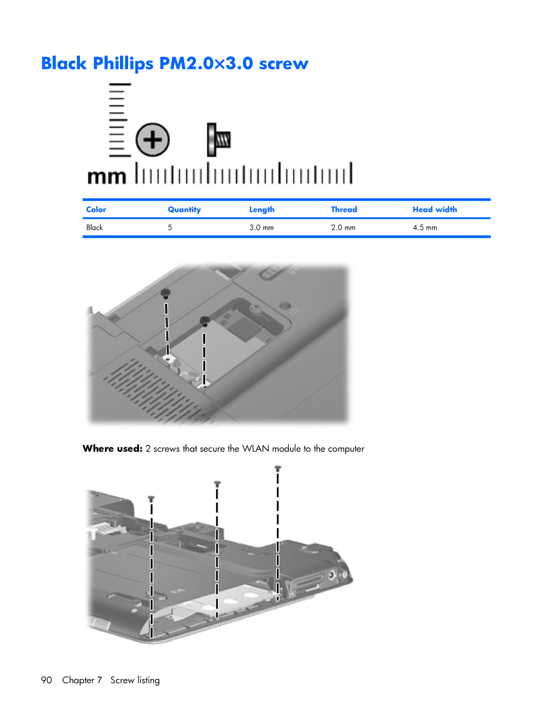 HP tx2000 manual Black Phillips PM2.0×3.0 screw 