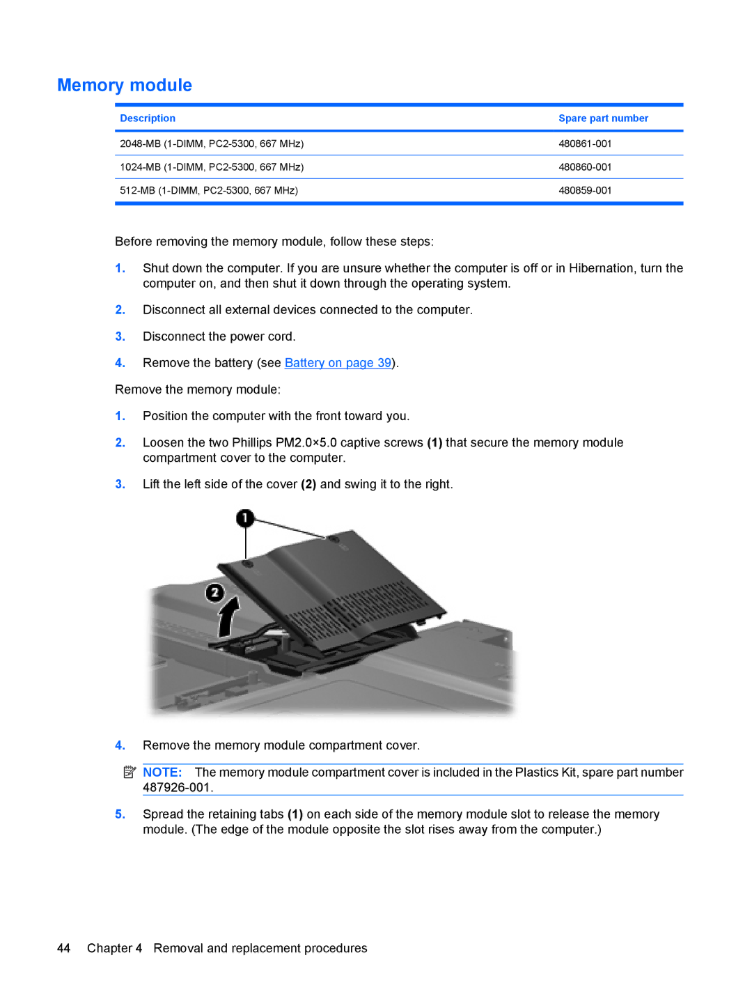 HP TX2500 manual Memory module 