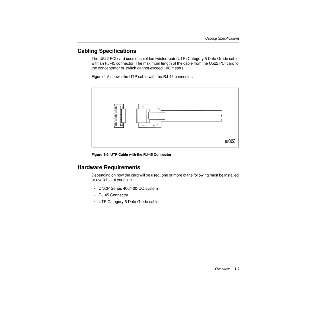 HP U522 manual Cabling Speciﬁcations, Hardware Requirements 