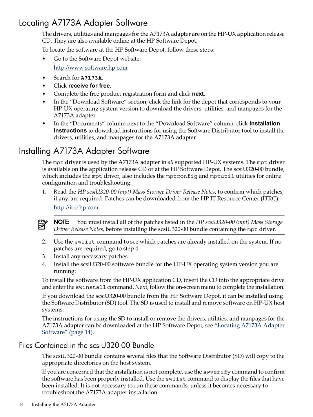 HP Ultra320 A7173A manual Locating A7173A Adapter Software, Installing A7173A Adapter Software 