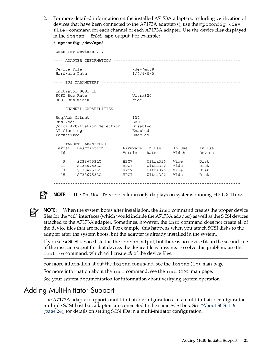 HP Ultra320 A7173A manual Adding Multi-Initiator Support, # mptconfig /dev/mpt8 