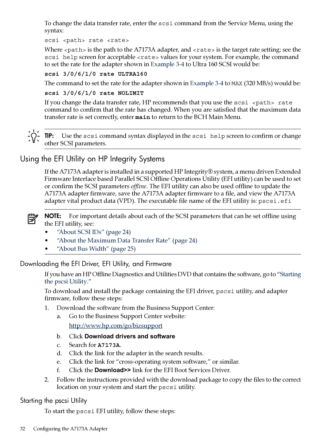 HP Ultra320 A7173A Using the EFI Utility on HP Integrity Systems, Downloading the EFI Driver, EFI Utility, and Firmware 