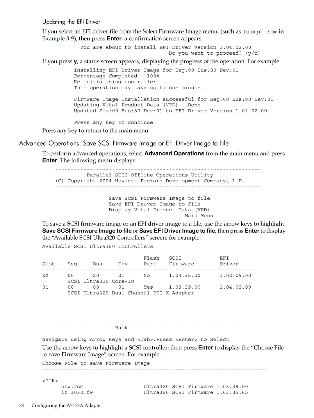 HP Ultra320 A7173A manual Updating the EFI Driver 