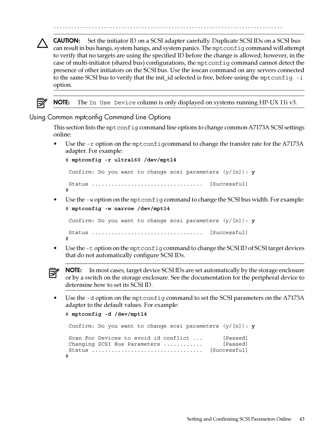 HP Ultra320 A7173A manual Using Common mptconfig Command Line Options, # mptconfig -d /dev/mpt14 