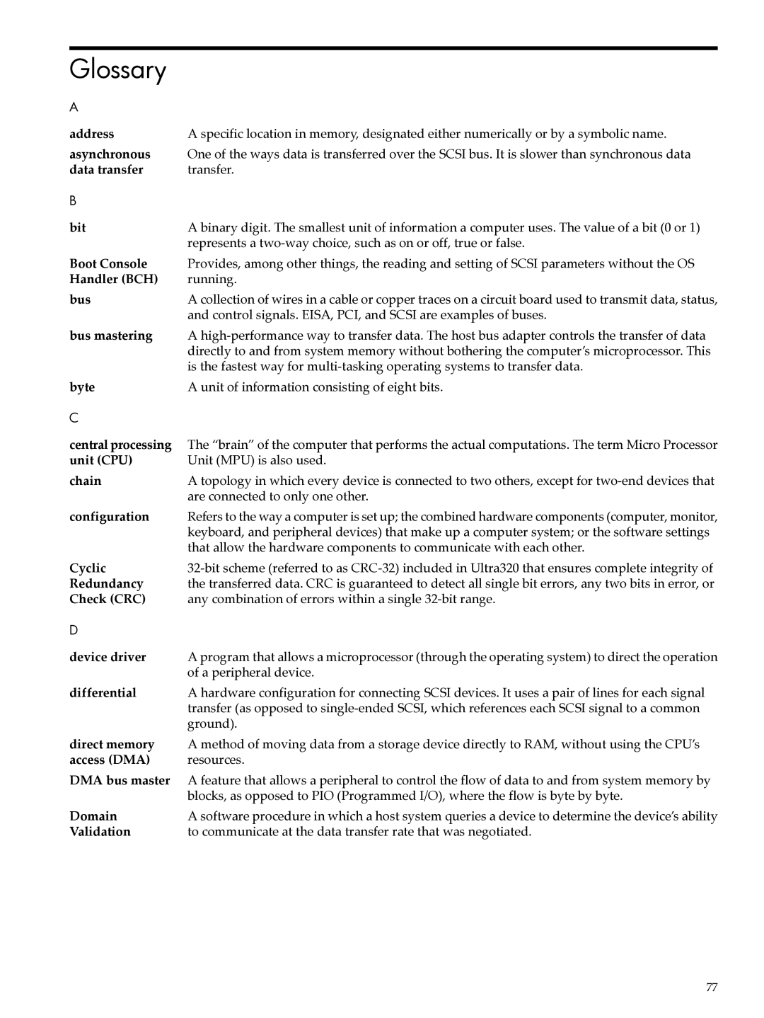 HP Ultra320 A7173A manual Glossary, Bit 