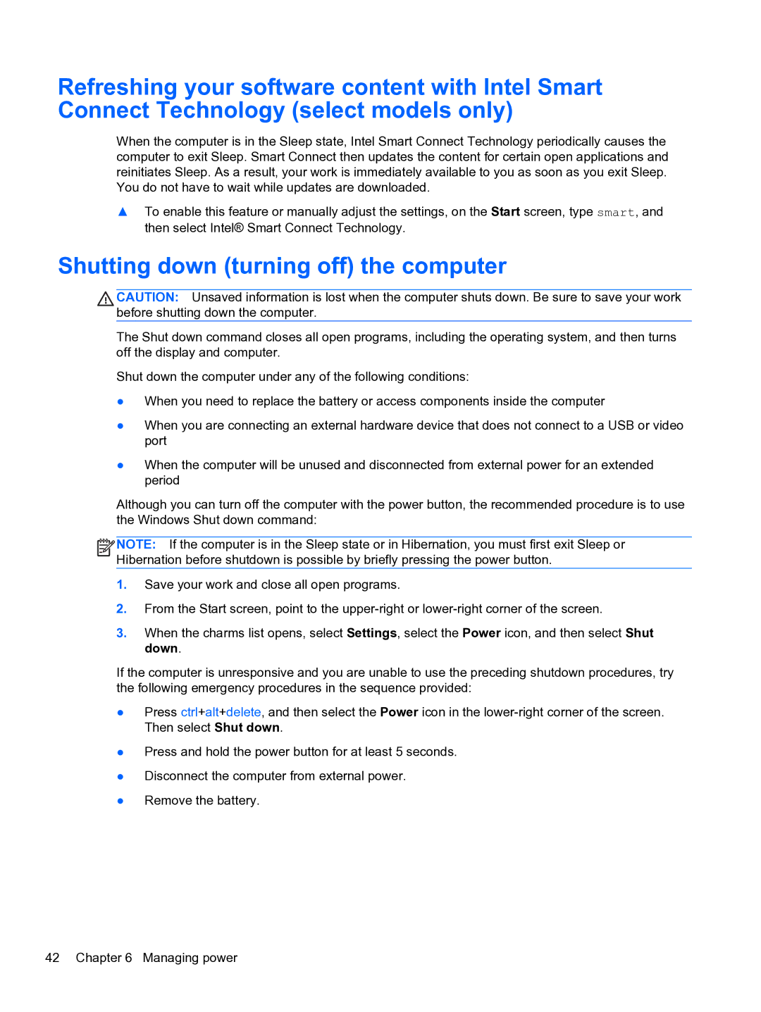 HP Ultrabook D7H13UA#ABA manual Shutting down turning off the computer 