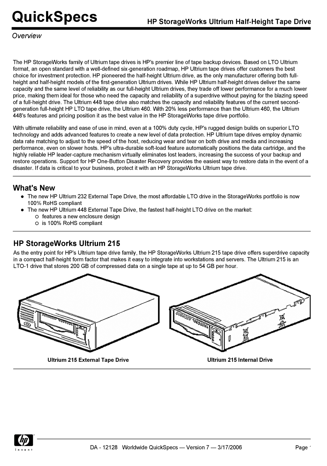 HP Ultrium 215 manual Whats New, HP StorageWorks Ultrium, Overview 