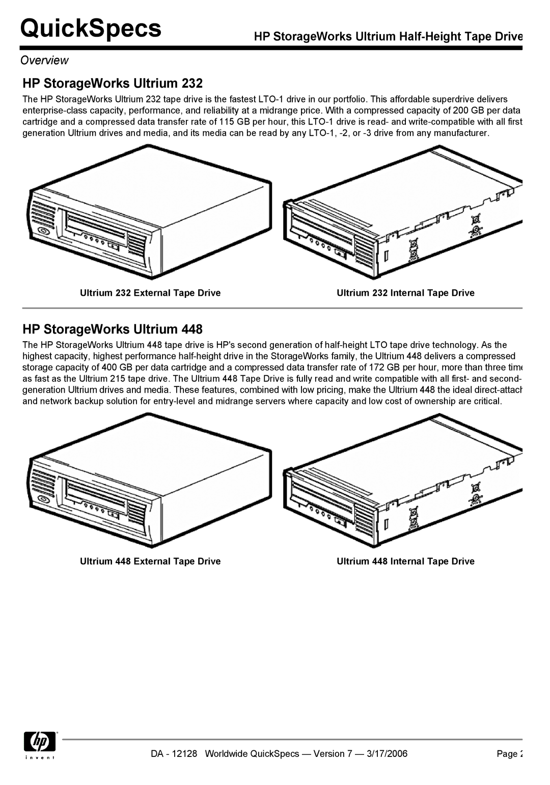 HP Ultrium 215 manual QuickSpecs 