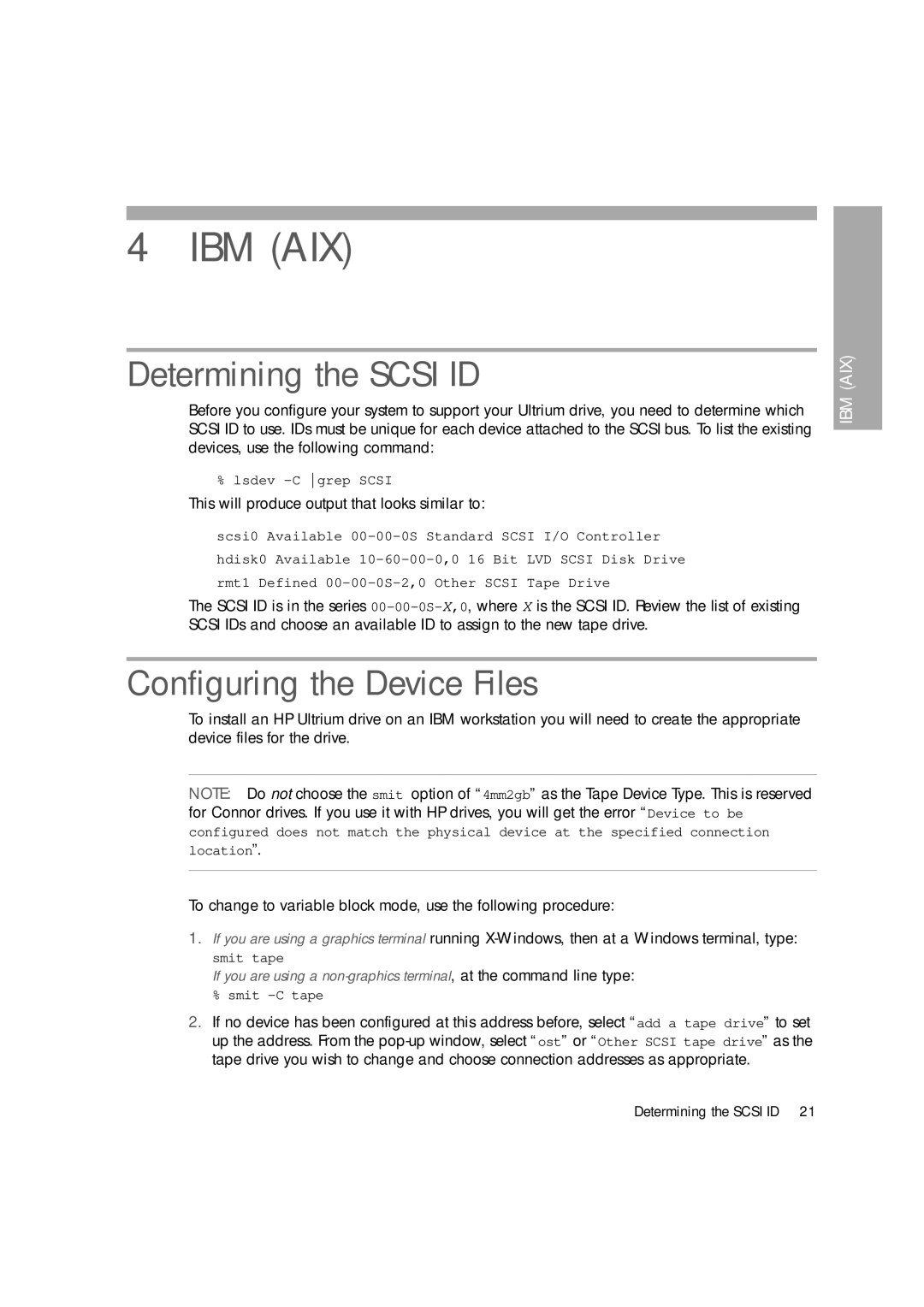 HP Ultrium Tape Drive manual Determining the Scsi ID, Configuring the Device Files 