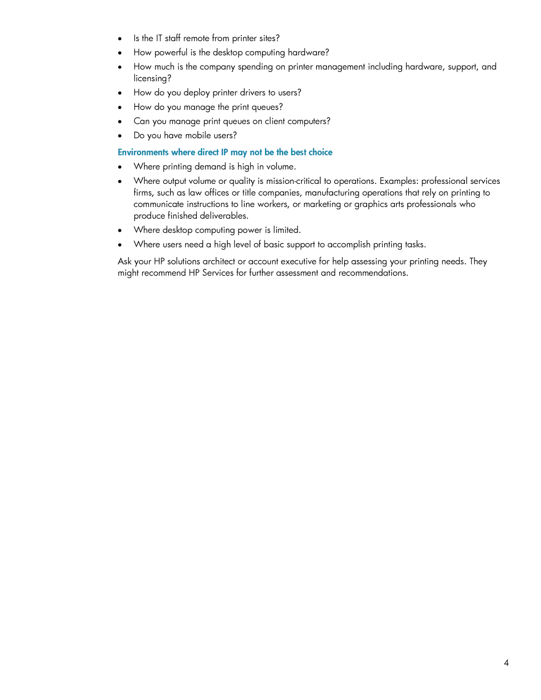 HP Universal Print Driver for Windows manual Environments where direct IP may not be the best choice 