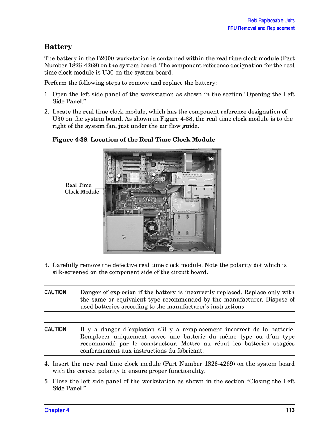 HP unix manual Battery, Location of the Real Time Clock Module 