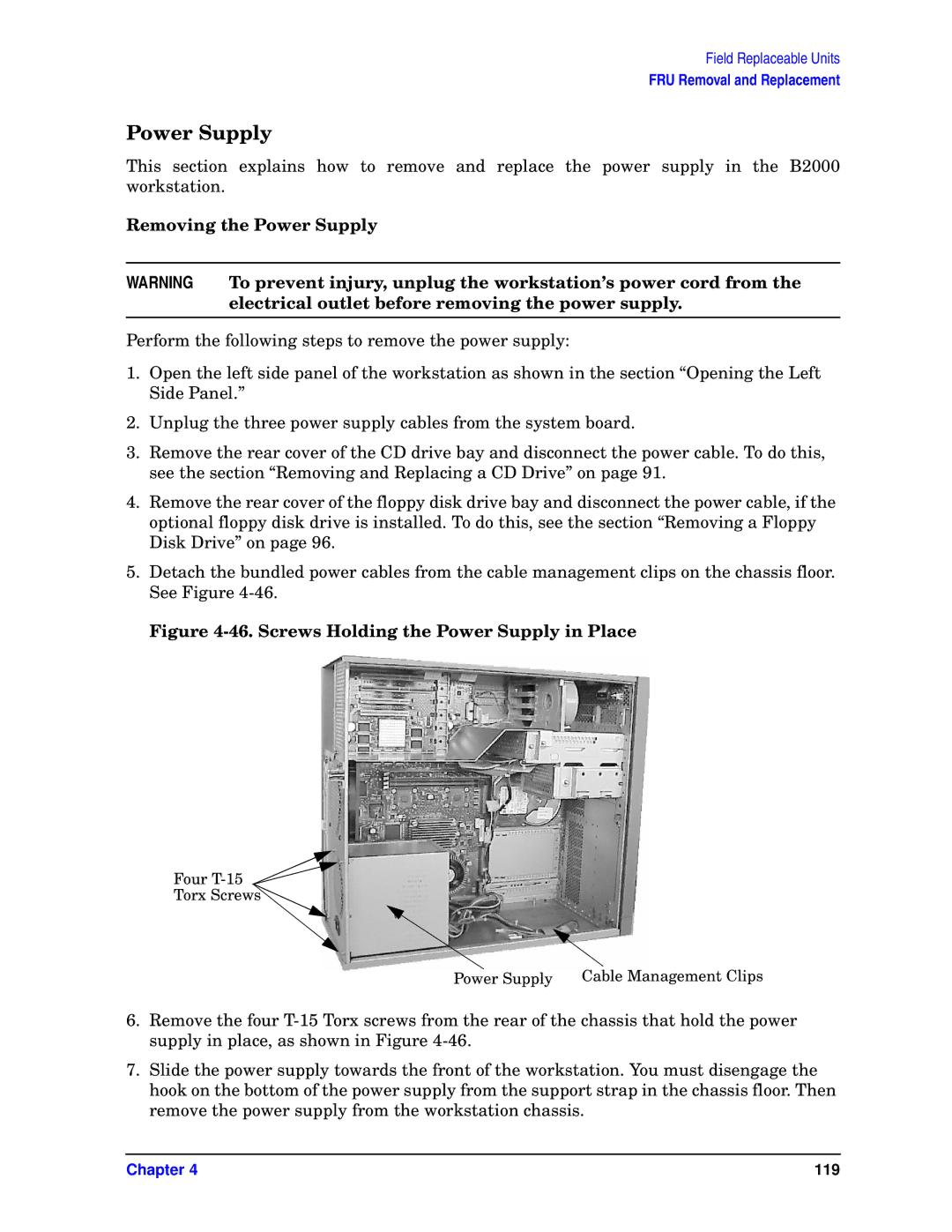 HP unix manual Removing the Power Supply 