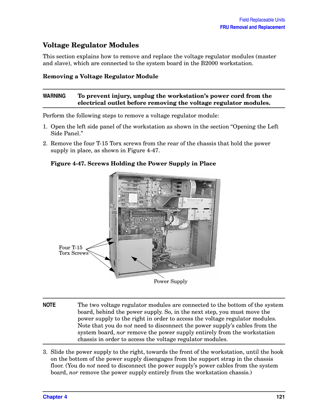 HP unix manual Voltage Regulator Modules, Removing a Voltage Regulator Module 