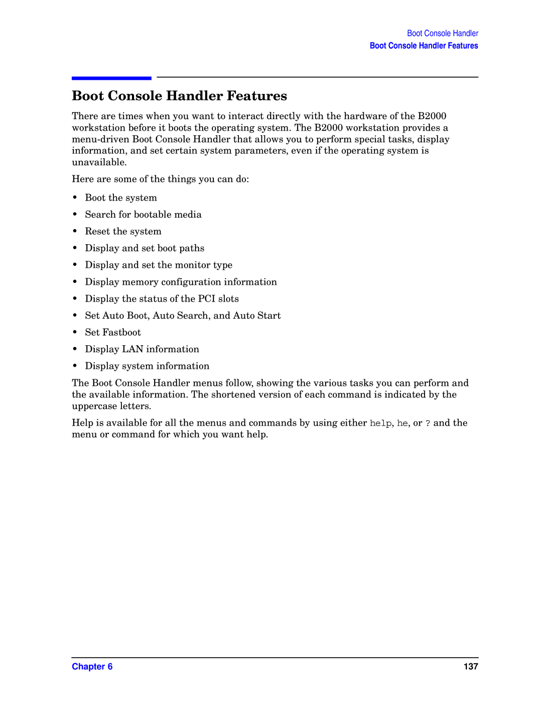 HP unix manual Boot Console Handler Features 