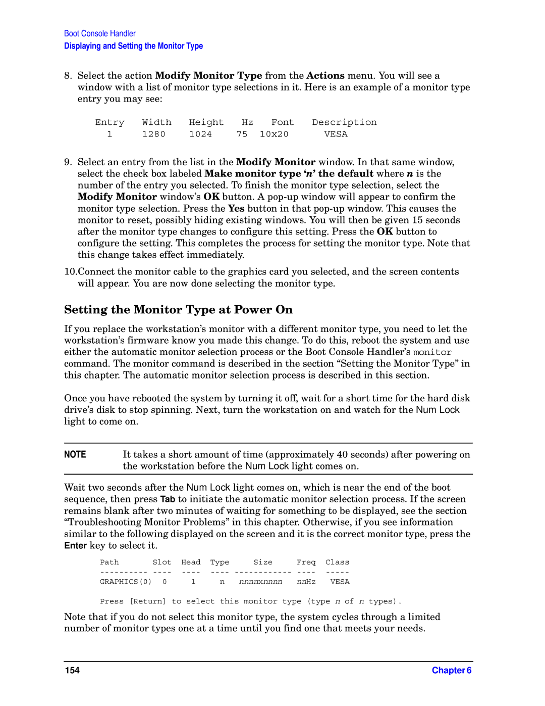 HP unix manual Setting the Monitor Type at Power On 