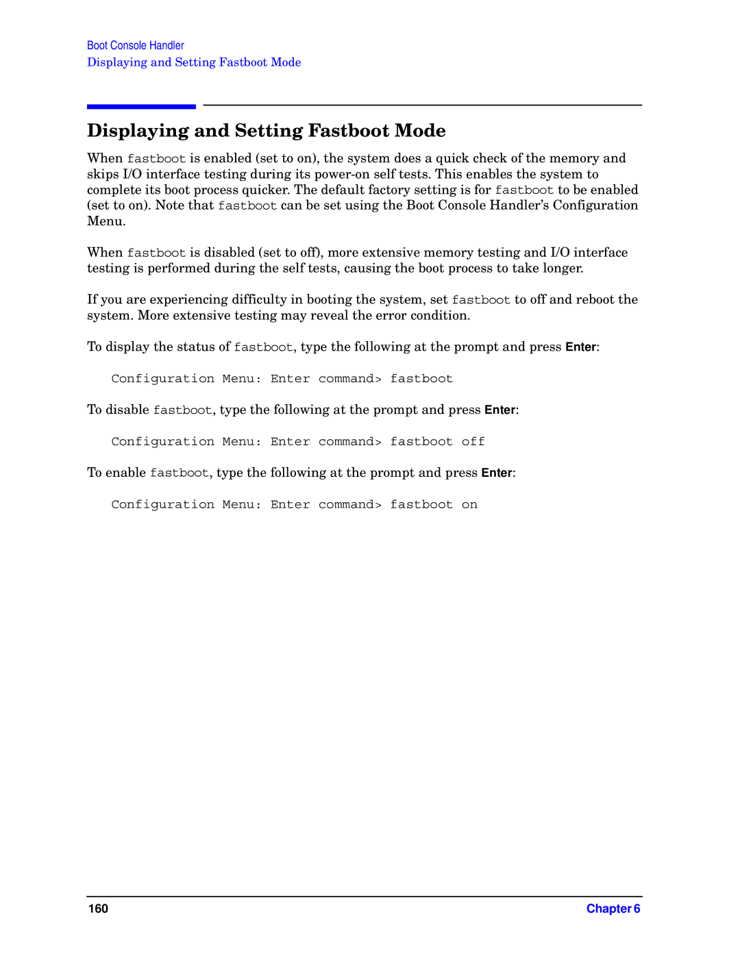 HP unix manual Displaying and Setting Fastboot Mode 