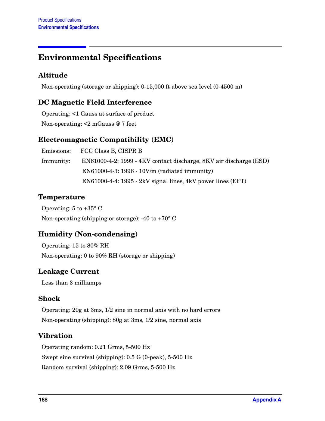 HP unix manual Environmental Specifications 